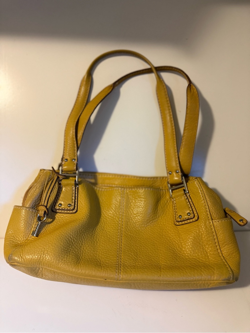 Fossil ZB9961 Mustard Yellow Pebbled Leather Shoulder Satchel Bag Purse Key